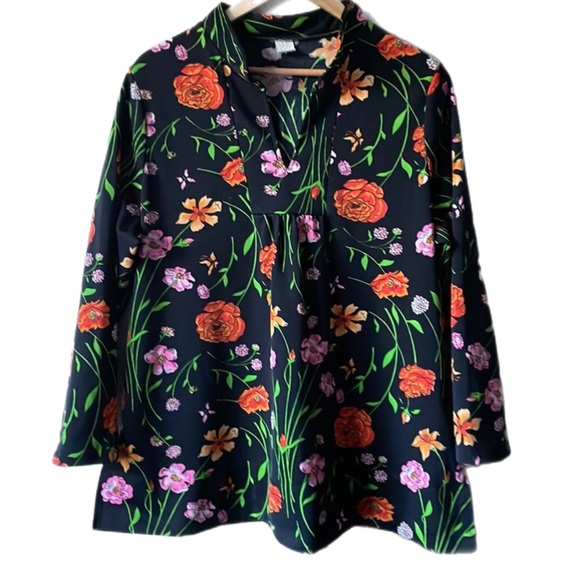 Vintage 80s Floral retro Flowy Babydoll Blouse - Picture 1 of 13